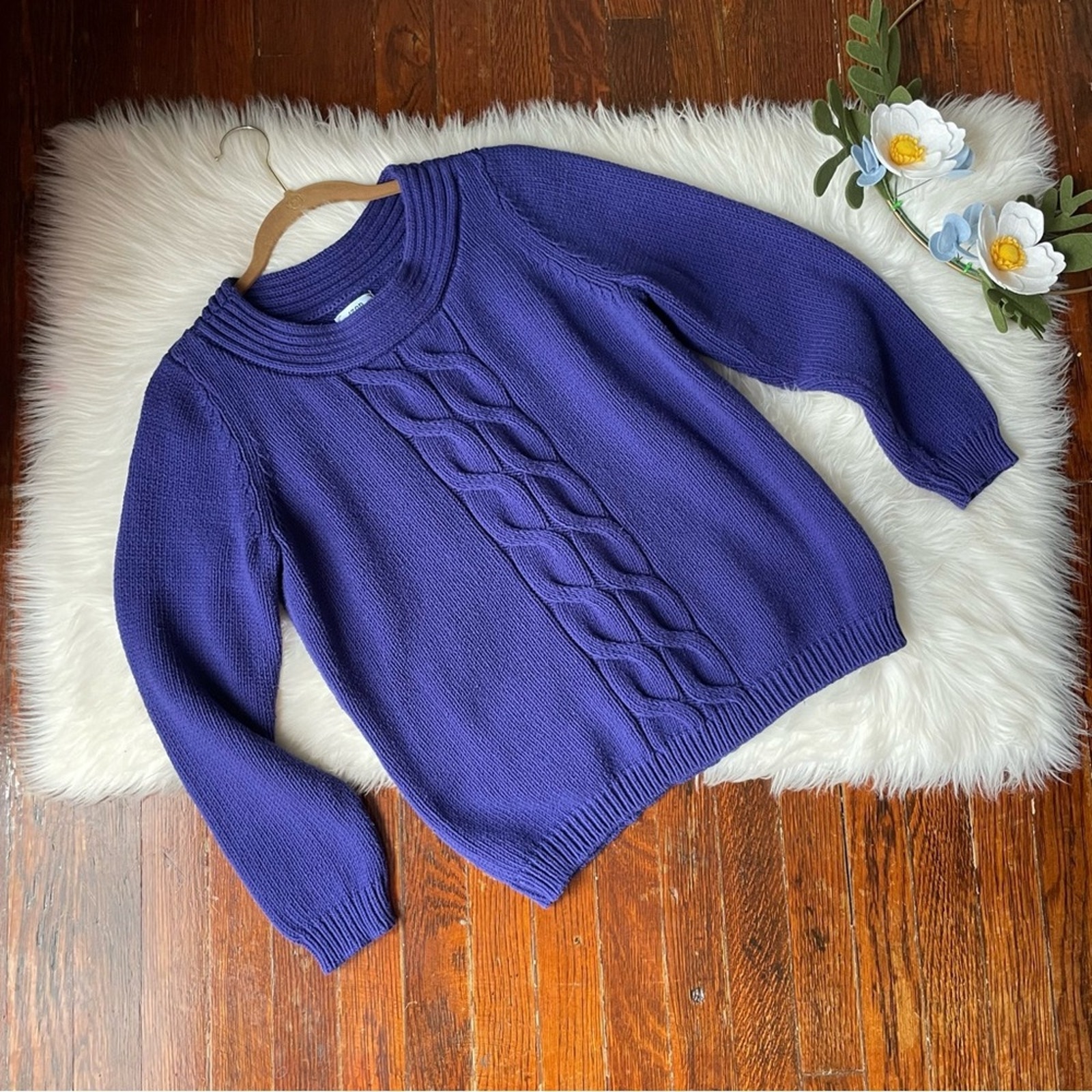 Cable Knit Sweater Deep Blue Purple Size Xl